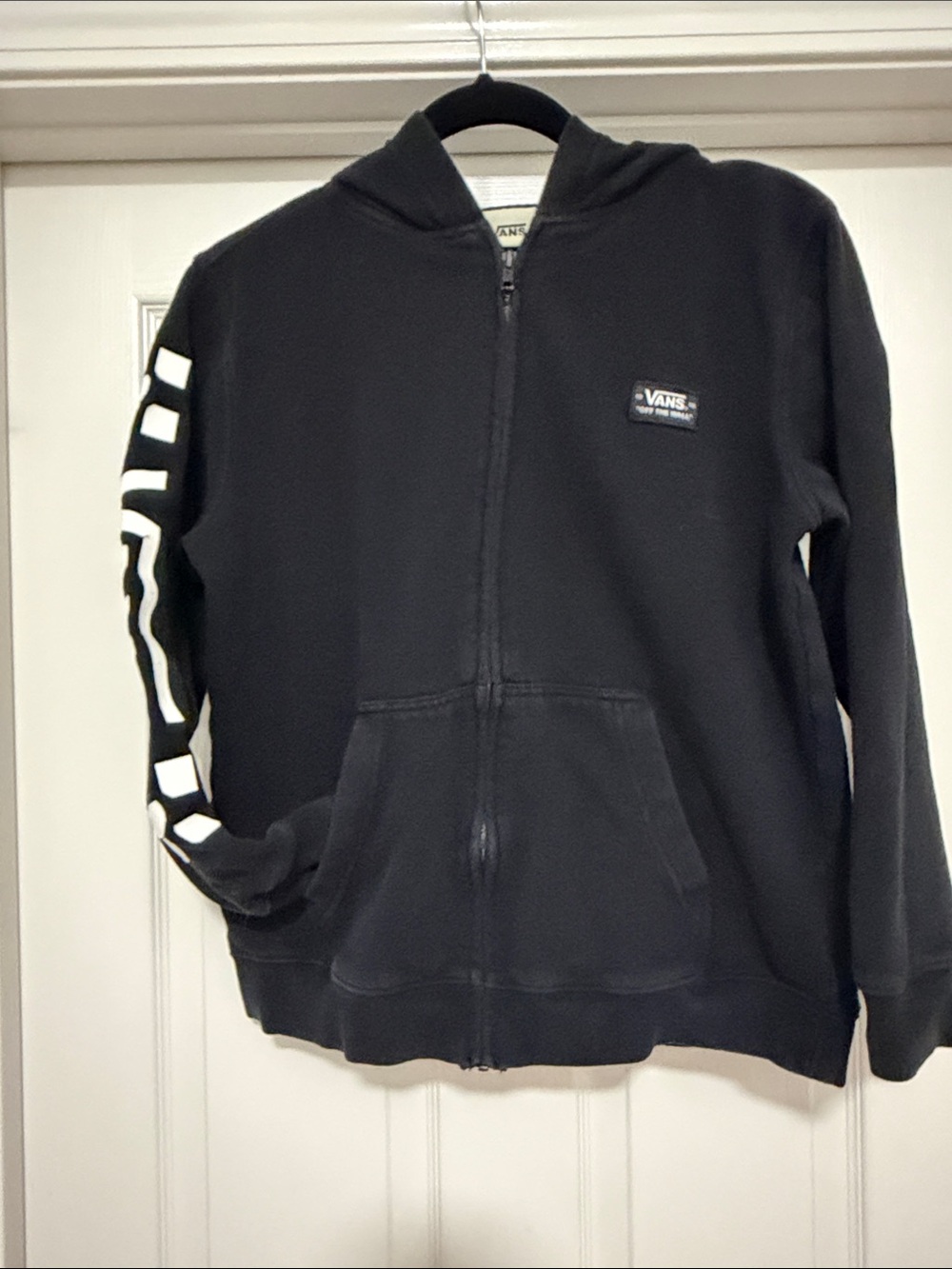 Vans Black Kids Full-Zip Hoodie with White Sleeve Blocks